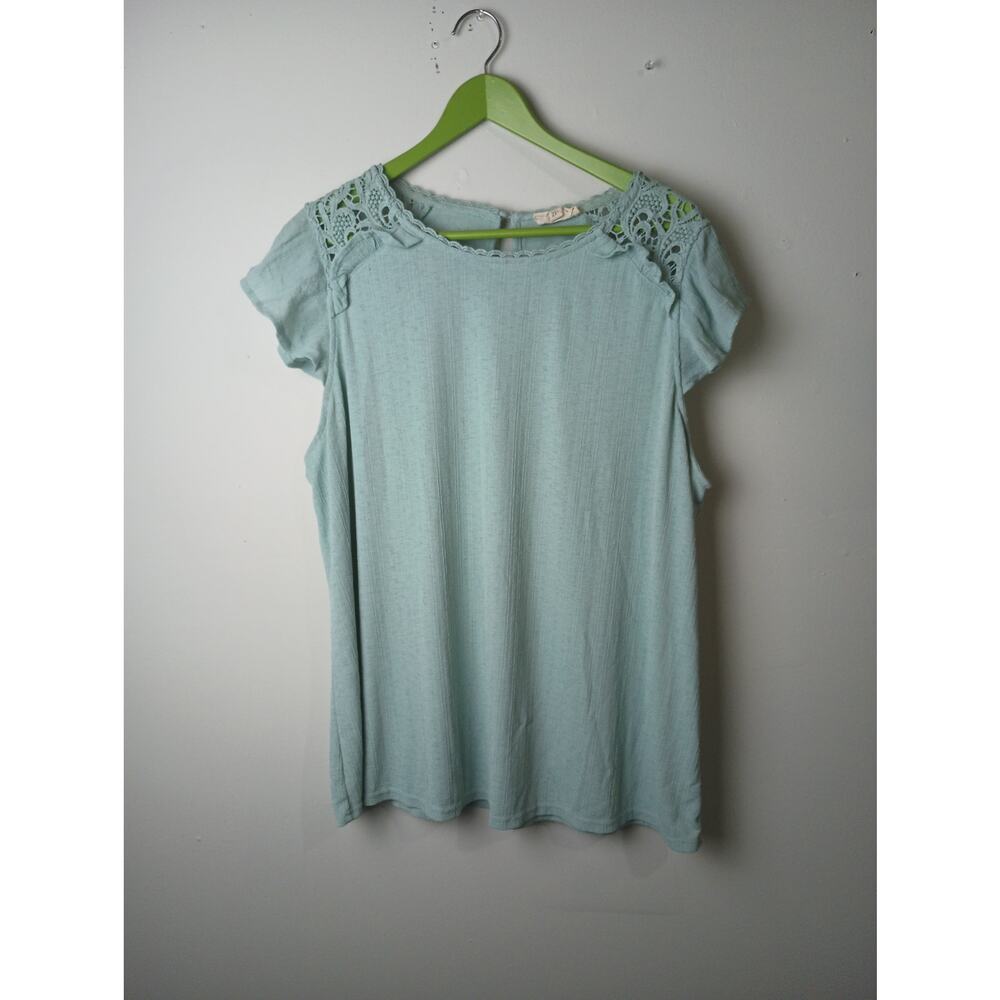 Flower & Feather Crochet cap Sleeve Blouse Top Women's 2XL Blue‎ Classic